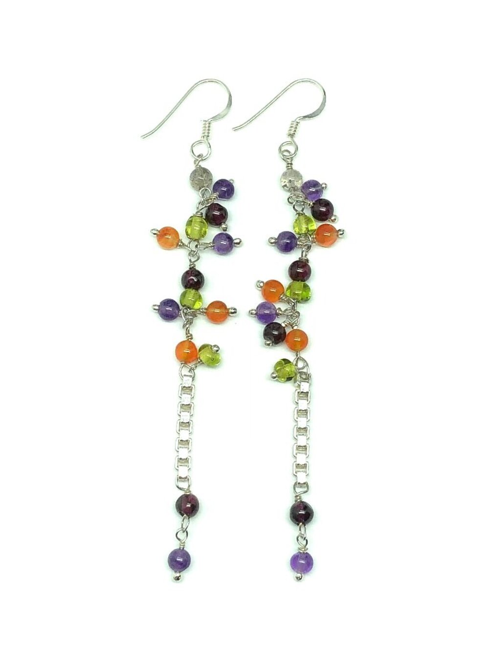 Earrings Sterling Silver Long Beaded Dangle Earrings